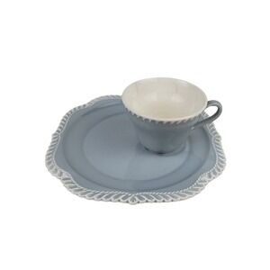 Vintage Harker Pottery Ware Gray Snack Set Cup and Plate